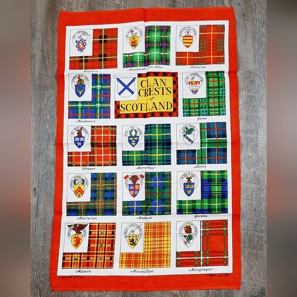 Vintage Lamont Pure Irish Linen & Cotton Tea Towel Clan Crests of Scotland - Picture 1 of 5
